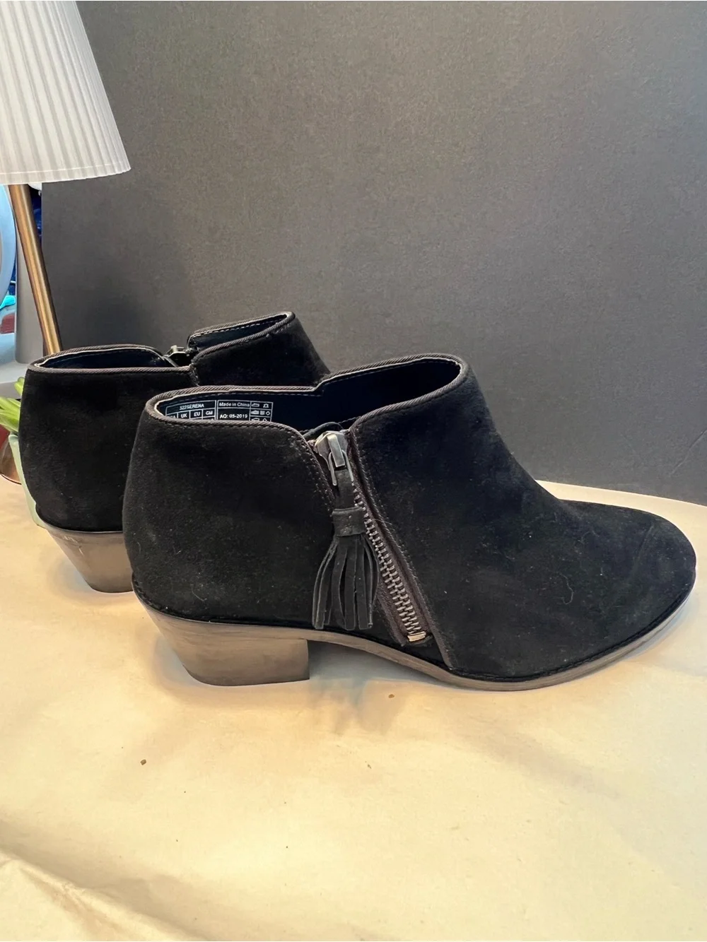 Vionic Black Suede Ankle Booties with Tassel Zip